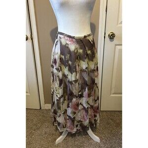 Coldwater Creek Skirt Womens Silk Zip Floral Pleated Midi Fairy Whimsical Boho